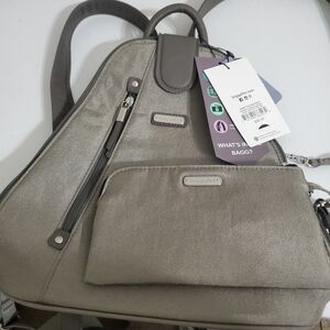 Baggallini Metallic Gray Backpack and Pouch